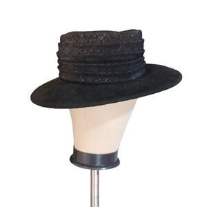 Kokin New York Woo Felt with Ruched  Trim Black Hat Sz One Size